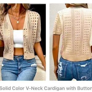 Solid v-neck cardigan with button